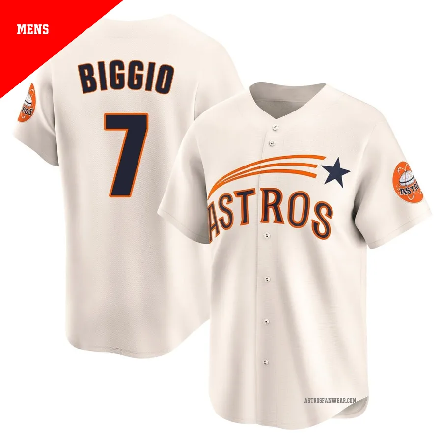 Houston Astros ＃7 Craig Biggio Men's Cream Limited Throwback Cooperstown Collection Jersey