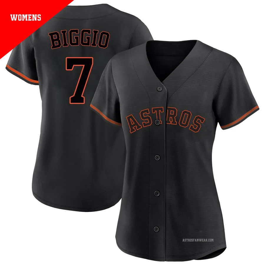 Houston Astros ＃7 Craig Biggio Women's Black Replica Fashion Jersey