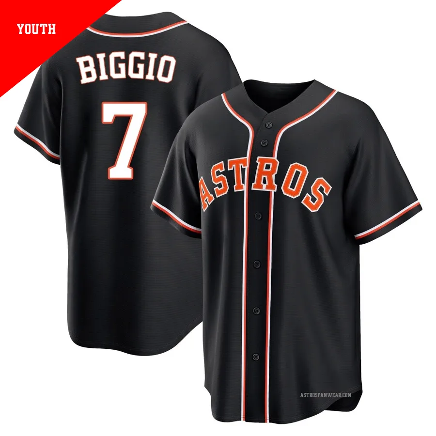 Houston Astros ＃7 Craig Biggio Youth Black Replica Fashion Out Jersey