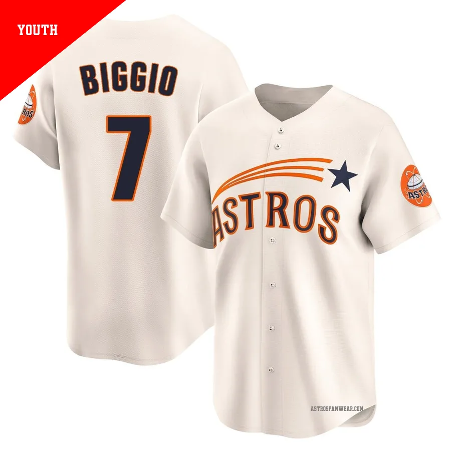 Houston Astros ＃7 Craig Biggio Youth Cream Limited Throwback Cooperstown Collection Jersey