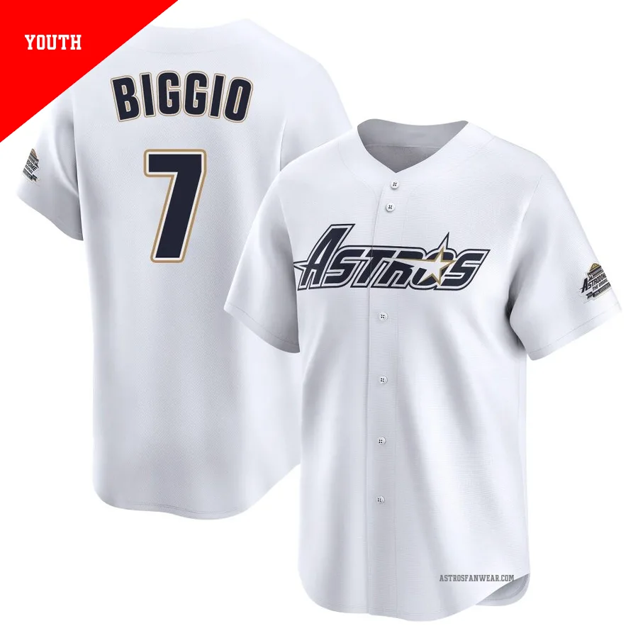 Houston Astros ＃7 Craig Biggio Youth White Limited Throwback Cooperstown Collection Jersey
