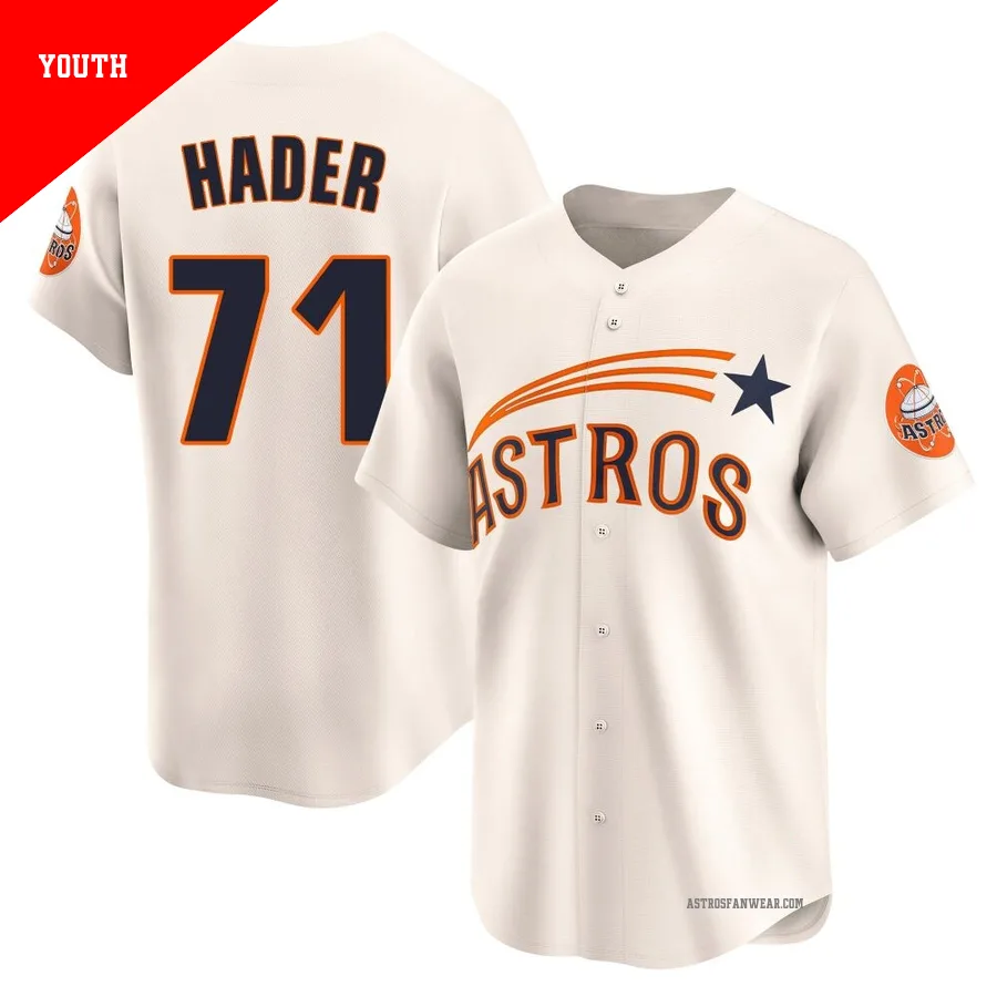 Houston Astros ＃71 Josh Hader Youth Cream Limited Throwback Cooperstown Collection Jersey