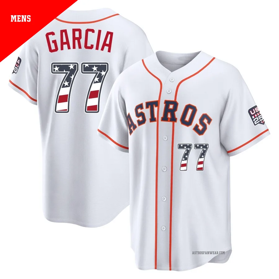 Houston Astros ＃77 Luis Garcia Men's White Limited USA 250 Fourth Of July Home Stadium Jersey