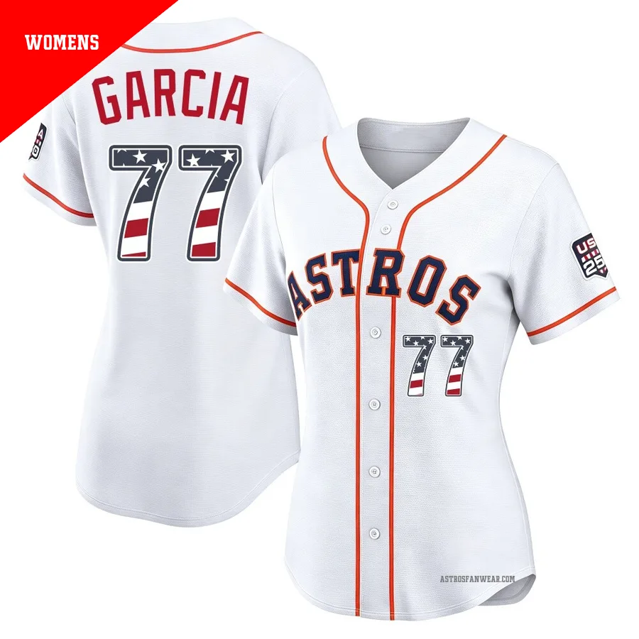 Houston Astros ＃77 Luis Garcia Women's White Limited USA 250 Fourth Of July Home Stadium Jersey