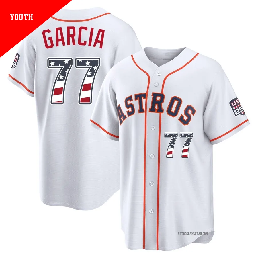 Houston Astros ＃77 Luis Garcia Youth White Limited USA 250 Fourth Of July Home Stadium Jersey