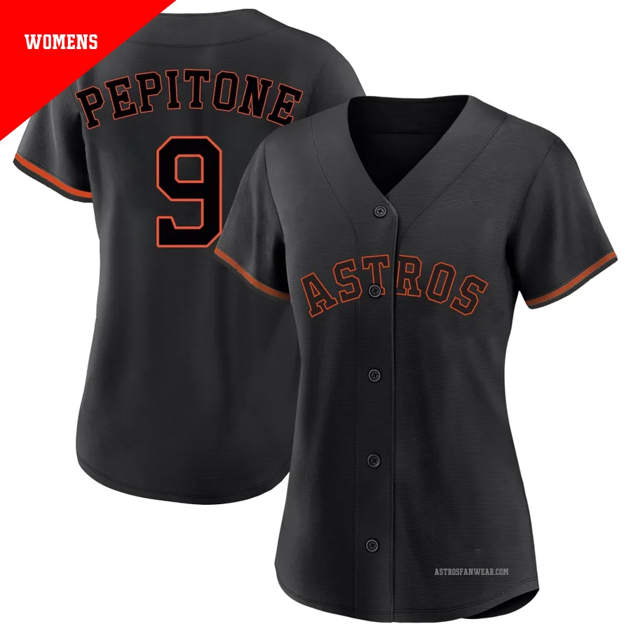 Houston Astros ＃9 Joe Pepitone Women's Black Replica Fashion Jersey