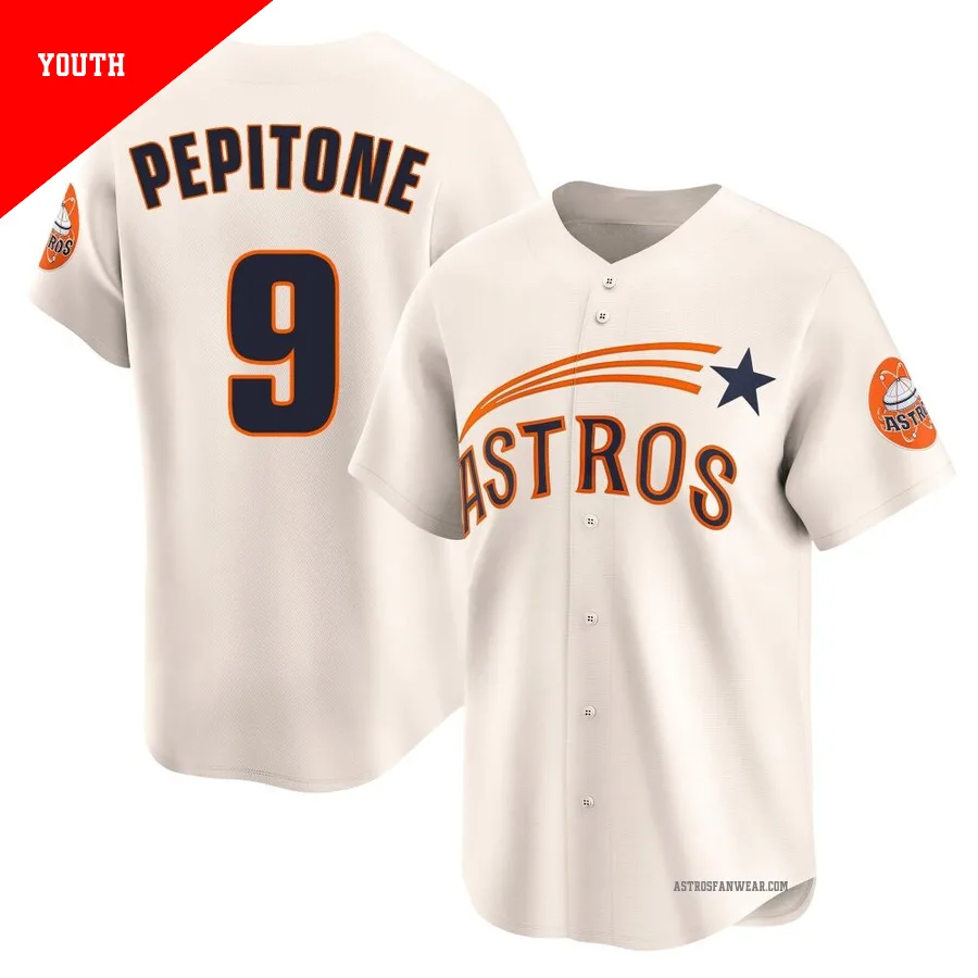 Houston Astros ＃9 Joe Pepitone Youth Cream Limited Throwback Cooperstown Collection Jersey
