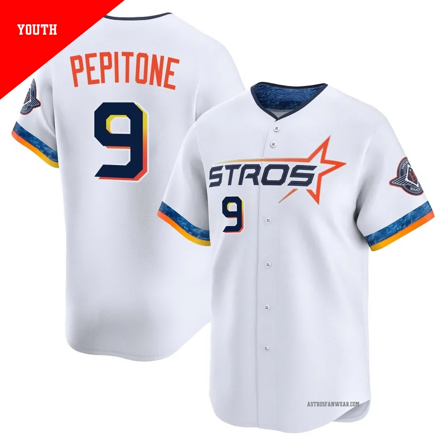 Houston Astros ＃9 Joe Pepitone Youth White Limited 2025 City Connect Jersey