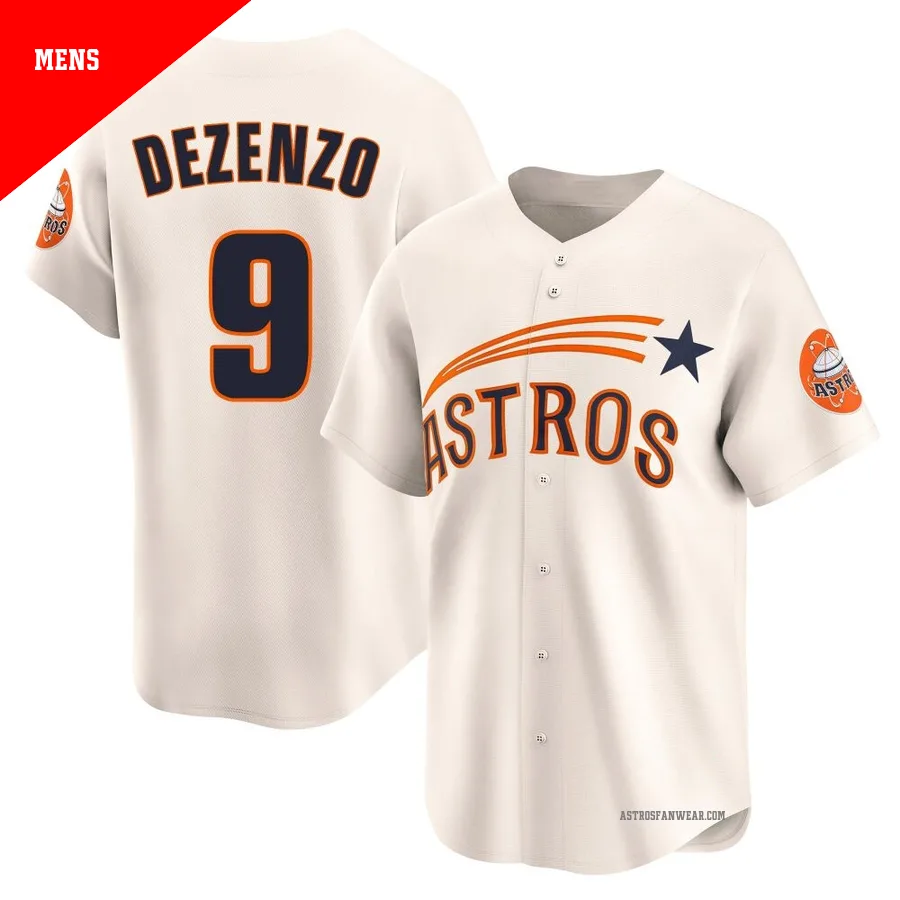Houston Astros ＃9 Zach Dezenzo Men's Cream Limited Throwback Cooperstown Collection Jersey